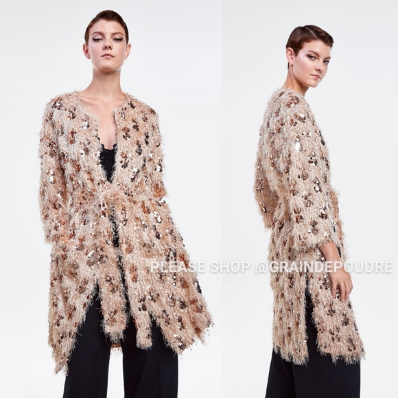 zara sequin fringe jacket